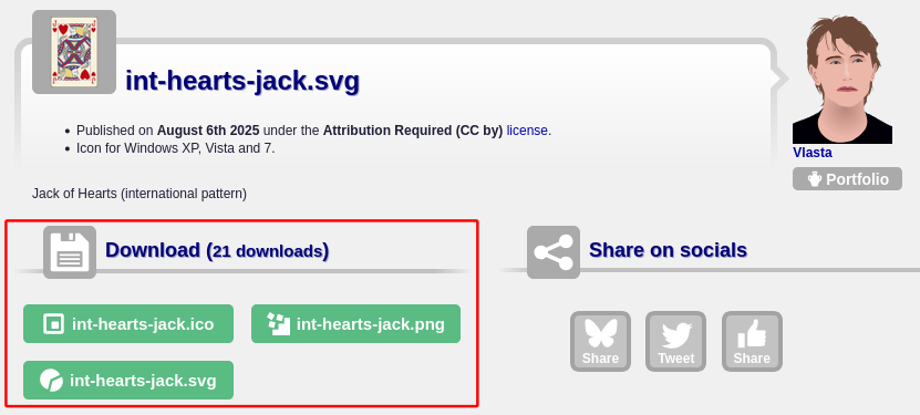Screenshot of an icon's page. The Download section is outlined in red.
