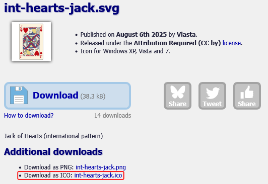 Screenshot of an icon's page. The Download as ICO text and link are outlined in red. Screenshot of an icon's page. The Download as ICO text and link are outlined in red.